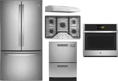 5 Piece Package Includes Refrigerator, Cooktop, Wall Oven, Hood And Dishwasher